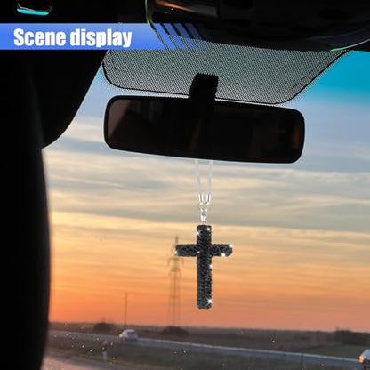 ZIMISI Bling Cross Car Hanging Ornament (Black) - color: Black
