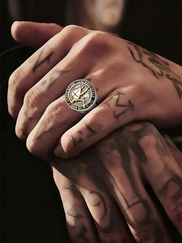 Christian Ring Knights Templar Put On The Whole Armor Of God Ephesians 6:13-17 Red Cross Design Men's Religious Catholic Ring,Biker Punk Cocktail Party 316L Stainless Steel Rings For Men Gift - color: C-Silver & Gold