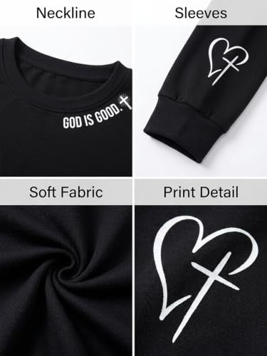Christian Sweatshirts for Women Jesus Shirts Faith Cross Bible Verse Tops - color: Black-c, size: Medium