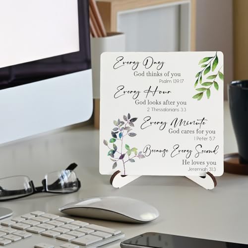 Inspirational Christian Wooden Sign Desk Decor, Bible Verse Religious Botanical Wood Plaque Sign With Stand for Church Prayer Room Home Office Desk Table Shelf Decoration, 5x5 Inch - color: Botanical Faith, size: 5x5x1.1 in