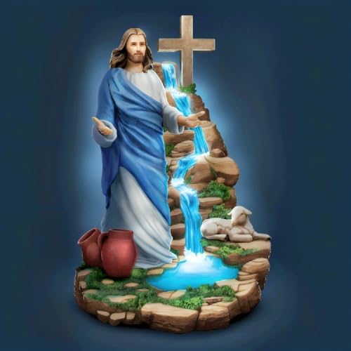 The Bradford Exchange The Good Shepherd Light of Faith Illuminated Sculpture Handcrafted Religious Home Décor with Crystalline Water Feature 12-inches