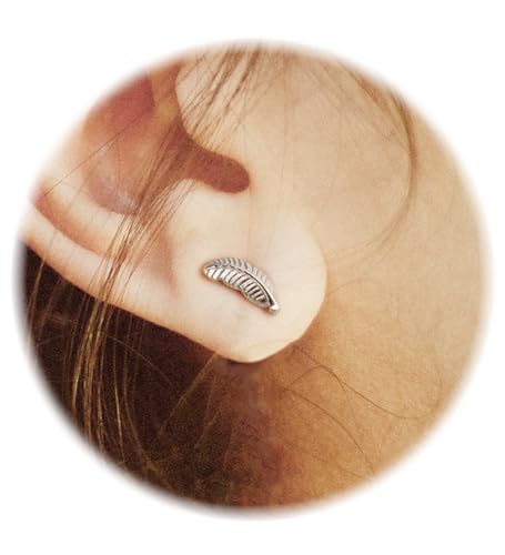 Enticera 14K Gold Stud Earrings for Women 20g Leaf Cross Bar Handmade Flat Back Earrings Hypoallergenic Nap Screw Back Cartilage Earrings Tragus Helix Piercing Jewelry - color: Silver Tone, style: Leaaf