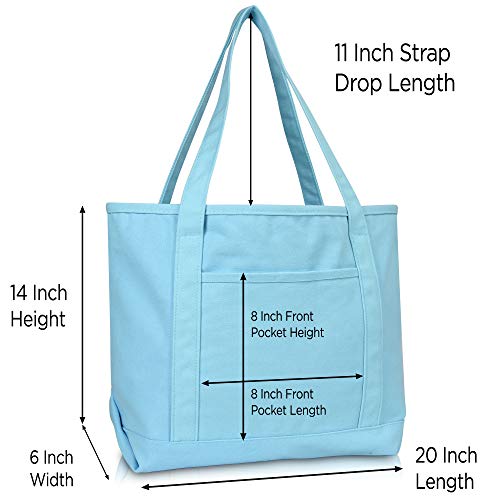 DALIX 20" Solid Color Cotton Canvas Shopping Tote Bag in Light Blue - color: Light Blue