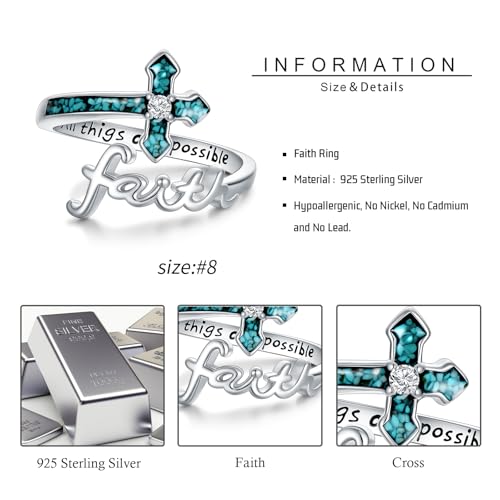 Cross Rings 925 Sterling Silver for Women Christian Religious Jewelry Faith Gifts for Mom Wife Girlfriend Her - color: White-10
