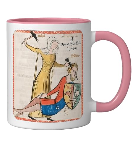 Proverbs 31 29 31 Woman Medieval Christian Art Design Ceramic Mug, Pink/White, 11oz - color: Pink/White, size: 11 Ounces