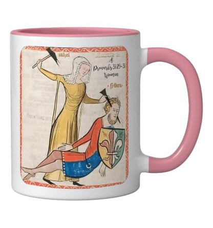 Proverbs 31 29 31 Woman Medieval Christian Art Design Ceramic Mug, Pink/White, 11oz - color: Pink/White, size: 11 Ounces