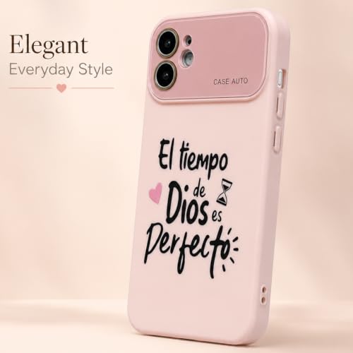 for iPhone 17 Pro Max Case God's Timing is Perfect Spanish Bible Verse Phone Case, Full Camera Lens Protection, Shockproof Drop Resistant Durable Cover (Pink, iPhone 12) - color: pink, size: iPhone 12
