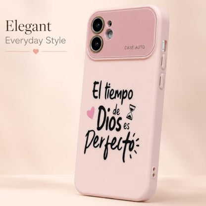 for iPhone 17 Pro Max Case God's Timing is Perfect Spanish Bible Verse Phone Case, Full Camera Lens Protection, Shockproof Drop Resistant Durable Cover (Pink, iPhone 12) - color: pink, size: iPhone 12