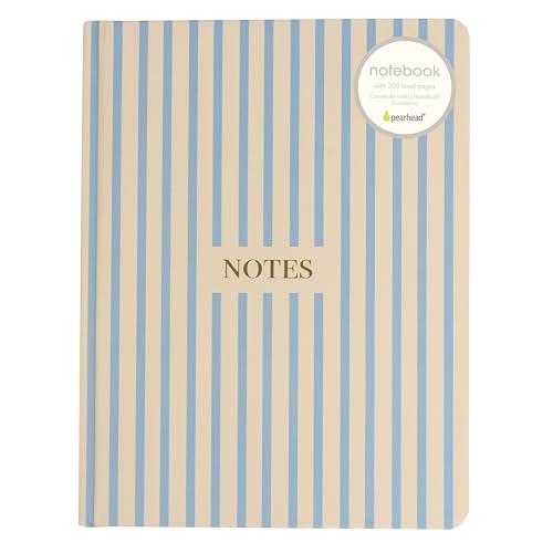 Pearhead Hardcover Journal Notebook 6x8 – Cream & Blue Stripe College-Ruled Writing Journal, 200 Lined Pages for Work, School & Journaling - color: Blue Stripes Notes Journal