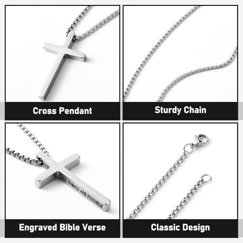 Kigeli 6 Pcs Cross Necklace Bracelet Set Christmas Couple Religious Gift