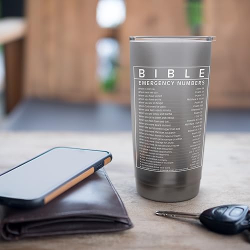 Bible Emergency Hotline Numbers Bible Verse Scripture Gift Stainless Steel Insulated Tumbler - color: Brushed Steel