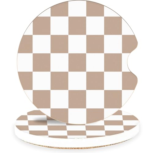 Ceramic Car Coasters – Absorbent Car Cup Holder Coaster Set for Women, Cute Aesthetic Car Accessories for Girls, 2 Pack (Brown) - color: Brown