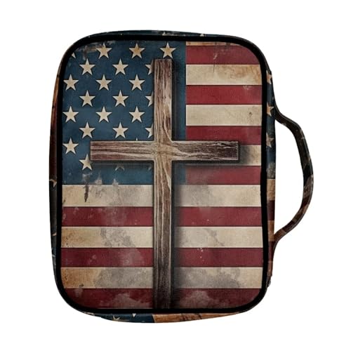 Suobstales American Flag Cross Print Bible Covers for Women Men Bible Case Bible Bag Bible Accessories with Handle and Zippered Pocket Bible Tote Bag for Women Men - color: American Flag Cross 1