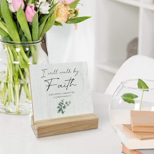 Christian Faith Desk Decor, Christian Bible Verse Wood Desk Sign, Inspirational Scripture Faith Table Decor, I Will Walk by Wooden Plaque with Stand for Home Office Shelf - color: color-5