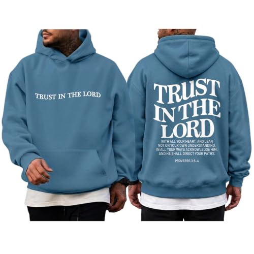 Wrenpies Trust In The Lord Christian Hoodie for Men Jesus God Faith Religious Bible Verse Hoodies Graphic Fleece Sweatshirt - color: Deep Blue, size: X-Large