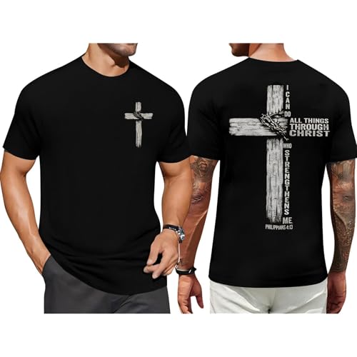 Christian Shirts for Mens Cross Jesus Graphic Tees - color: Black, size: Medium
