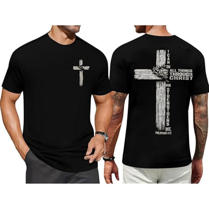 Christian Shirts for Mens Cross Jesus Graphic Tees - color: Black, size: Small