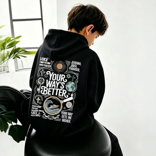Boys Your Way Better Christian Hoodie Kids Faith God Sweatshirt - color: Black, size: 9-10 Years