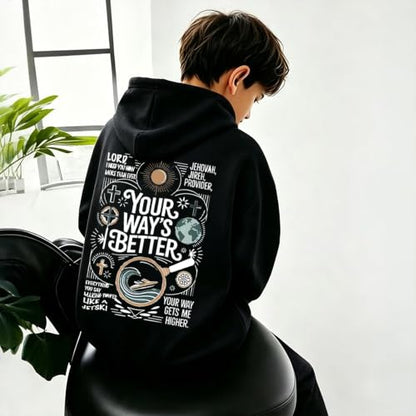 Boys Your Way Better Christian Hoodie Kids Faith God Sweatshirt - color: Black, size: 11-12 Years