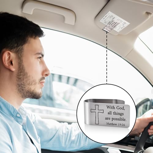 Matthew 19:26 Visor Clip for Cars Christian Gifts for New Drivers - color: Silver 8