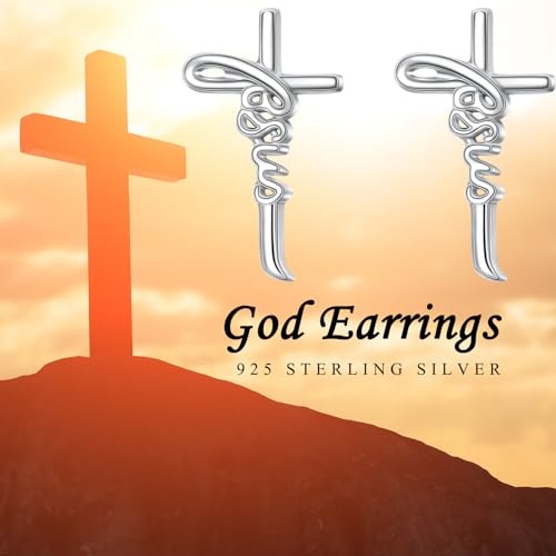 925 Sterling Silver Infinity Love of God Simple Dainty Faith Cross Dangle Earrings Religious Gift for Women - color: Jesus Cross