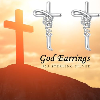925 Sterling Silver Infinity Love of God Simple Dainty Faith Cross Dangle Earrings Religious Gift for Women - color: Jesus Cross