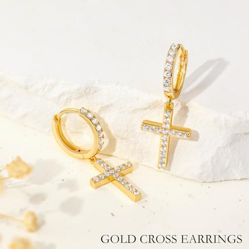 Me&Hz Cross Dangle Earrings for Women Men Cross Huggie Hoop Earrings - color: Gold