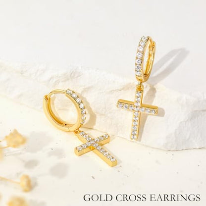 Me&Hz Cross Dangle Earrings for Women Men Cross Huggie Hoop Earrings - color: Gold