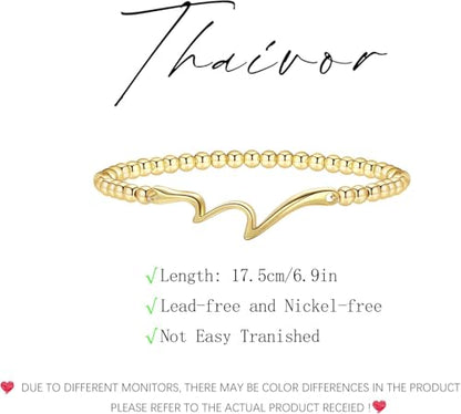 Beaded Bracelets for Women 14K Silver Gold Plated Stretch Handmade Ball Bracelets Cute Charm Bracelet Dainty Stackable Cross Heart Bow Wave CZ Circle Trendy Jewelry Easter Gifts - color: Gold-2