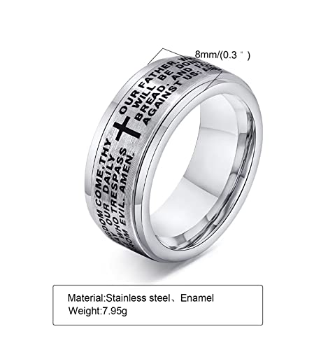 Cross Fidget Anxiety Worry Spinner Rings Stainless Steel I Can Do Bible Prayer Amen High Polished Bands Silver, Size 6 - color: our father,silver