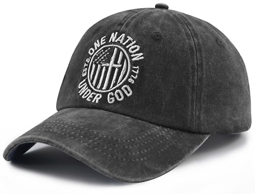 One Nation Under God Hats for Men Women, Adjustable Cotton Christian Est. 1776 Baseball Cap - color: Black