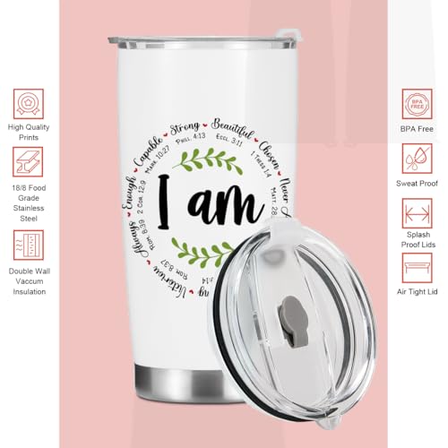Christian Gifts for Women Men Girls Tumbler, Inspirational Bible Verse Scripture Gifts Birthday Christmas, Faith Religious Coffee Mug Stainless Steel Vacuum Insulated Double Wall Travel Cup with Lid - color: I Am Strong 1224