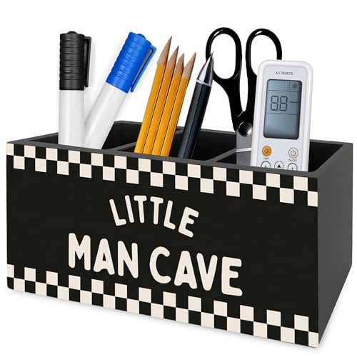 Boys Room Pen Pencil Holder Organizer for Desk, Little Man Cave Black Checkered Wooden Box Signs Decorations for Kids Boys Nursery Bedroom Playroom Desk Tabletop, Race Car Room Decor - color: Color44