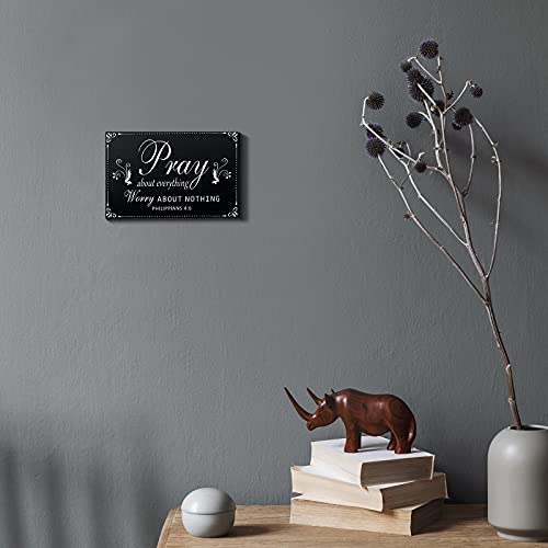 Yulejo Pray About Everything Worry About Nothing Sign Religious Scripture Inspirational Word Plaque Black Bible Verses Plaque Wall Decor Wooden Table Centerpieces Christmas Decorations, 7.9 x 5.1 Inch