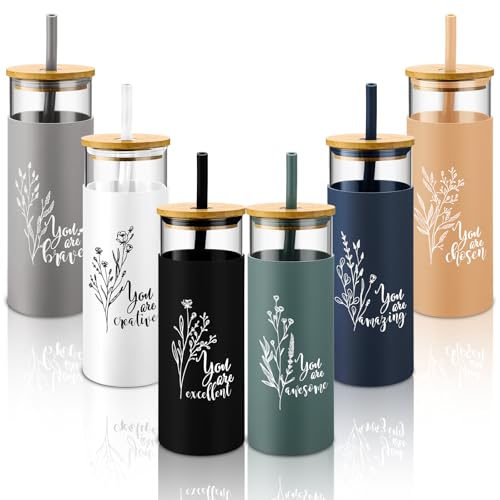 Jingmore 6 Pcs 16oz Glass Cups with Straw and Lid Bulk, You Are - style: You Are