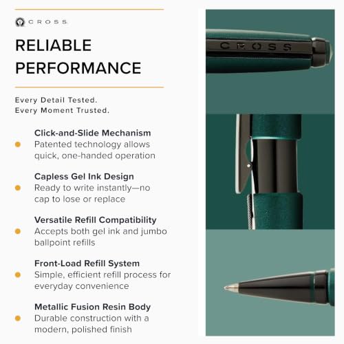 Cross Edge Gel Rollerball Pen, Medium Point, Black Ink, Multiple Colors - color: Matte Green