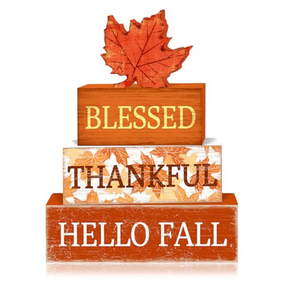 Britimes Thanksgiving Fall Tiered Tray Decor Set, 4 Pack, Wooden - color: Maple Leaf