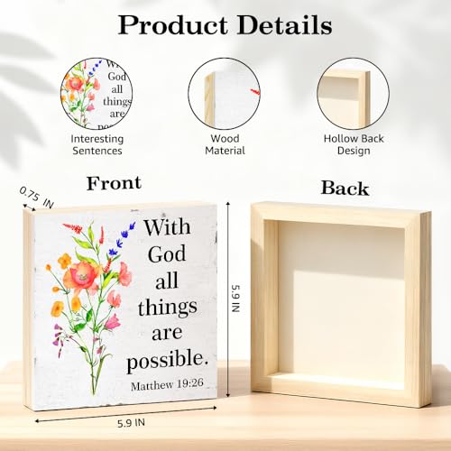 TOUNER With God All Things Are Possible Wood Box Sign, Inspirational Matthew 19:26 Quotes Wood Desk Decor, Christmas Thanksgiving Religious Faith Table Display Gifts for Women Mom Aunt Sister BFF - color: multicolored033
