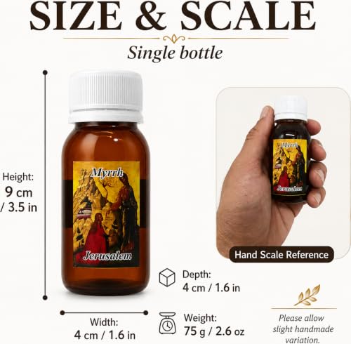 Zuluf Myrrh Anointing Oil from the Holy Land Jerusalem Pure Olive Base Blessed Christian Prayer Oil from Bethlehem for Baptism Christening Godparent Faith Gift Frankincense Companion 1.7 Fl Oz