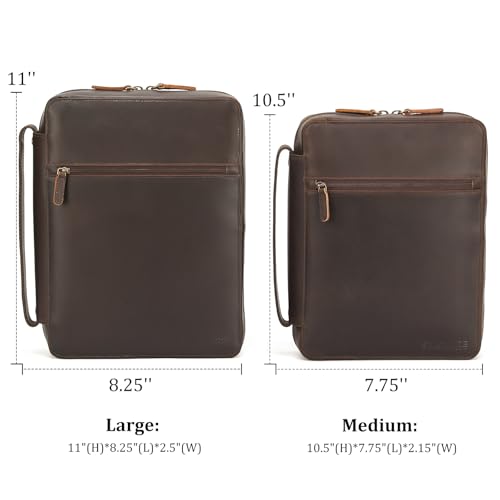 Polare Cowhide Leather Bible Cover Church Bag Bible Protective Book Holder Carrying Case Folder Organizer Portfolio (Dark Brown-Medium) - style: Dark Brown-Medium
