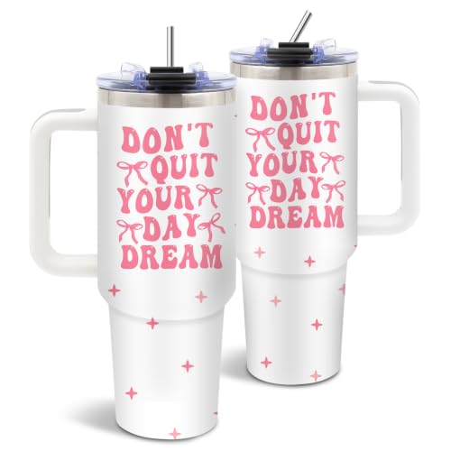 Inspirational 40 oz Tumbler with Handle & Straw, Don't Quit Your Day Dream - color: Dream1