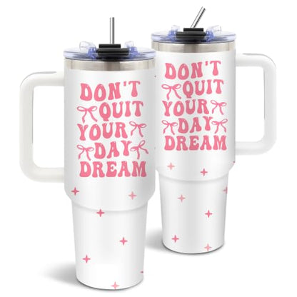 Inspirational 40 oz Tumbler with Handle & Straw, Don't Quit Your Day Dream - color: Dream1