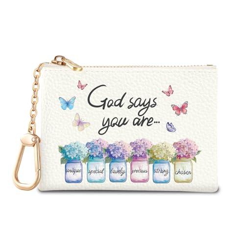 Christian Floral Keychain Coin Purse for Women Small Change Pouch - color: Inspirationa Floral
