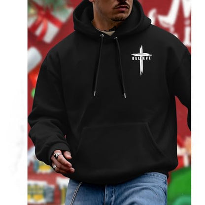 Christian Hoodies for Men Women, Religious Faith Sweatshirt Cross Jesus Psalms 23:1-3 Letter Print Graphic Hoodies - color: Cross Black, size: Small
