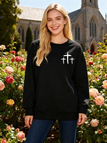 Christian Sweatshirts for Women Jesus Cross Casual Tops - color: Black, size: Large