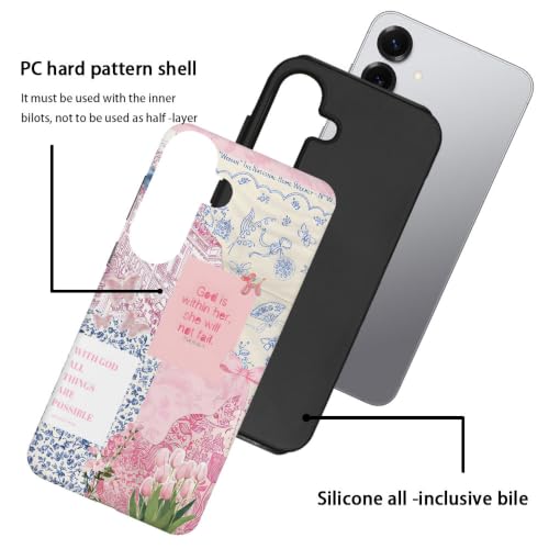 Compatible with Samsung Galaxy S25,2-in-1 Frosted Phone Cover Shockproof Case - Bible Verse Pink Tulip Flowers - color: Bible Verse Pink Tulip Flowers, size: Samsung Galaxy S25