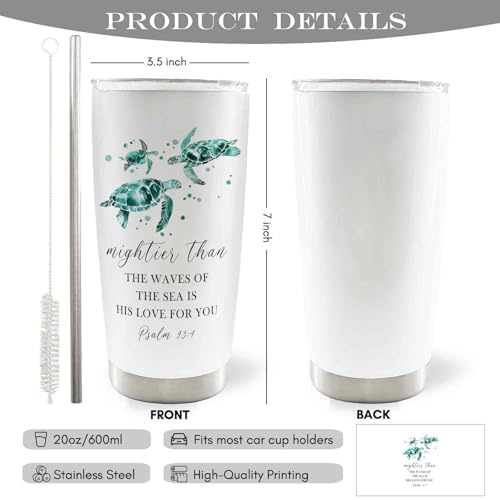 Christian Sea Turtle 20oz Travel Coffee Mug Tumbler, Christian Gifts for Women, Sea Turtle Gifts, Marine Biology Ocean Bible Verse Religious Stainless Steel Tumbler with Lid and Straw - color: mighies