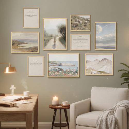 Framed Neutral Vintage Christian Gallery Wall Art for Living Room, Set of 9 - color: Vintage, size: 11"Wx14"H x 3Pcs 12"Wx16"H x 2Pcs 8"Wx10"H x 4Pcs