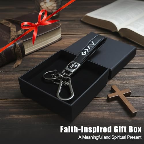 Christian Keychain for Men, God-Inspired Alloy Leather Jesus Fish Keychain