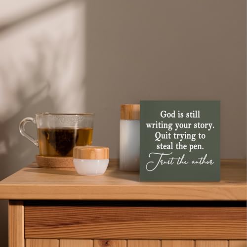 Green Christian Inspirational Wood Box Sign Desk Decor 5X5, Religious Bible Verse Wooden Block Sign Decorations for Home Bedroom Prayer Room Office Desk Table Wall Tabletop Shelf Decor - color: Green, size: 5X5